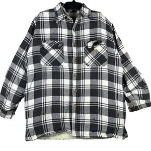 Big Rock Canyon Flannel Shirt Jacket Mens Large Black White Plaid Sherpa Lined